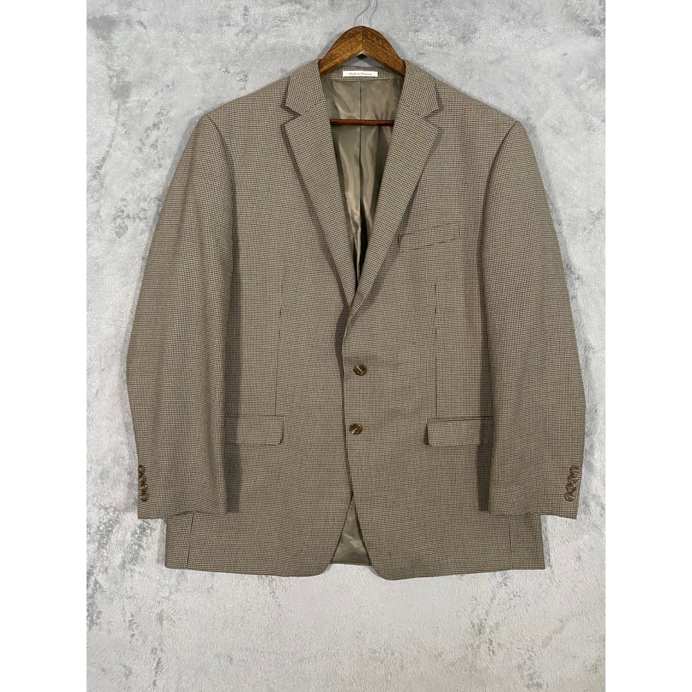 Chaps Blazer 48L Tan Brown Micro Houndstooth Two Button Sport Coat Classic *READ